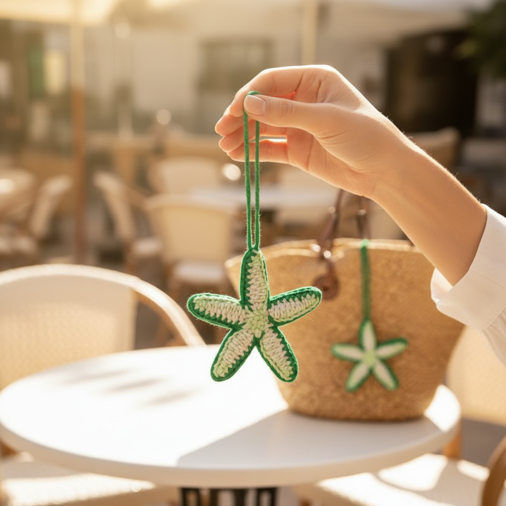 Green flower bag charm
