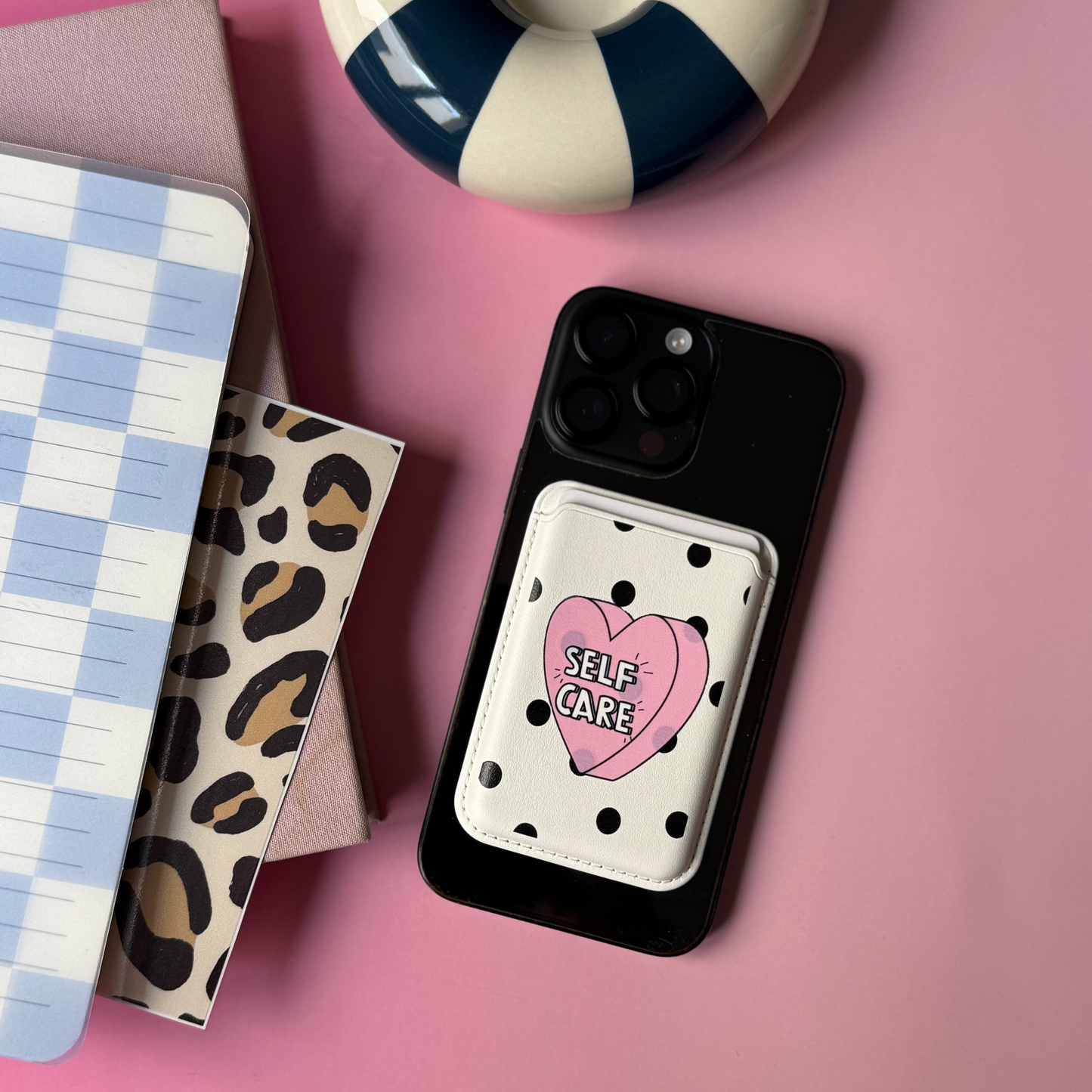Magnetic leather phone card holder