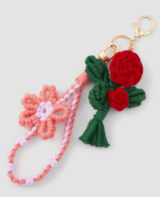 Double floral woven bag charm
