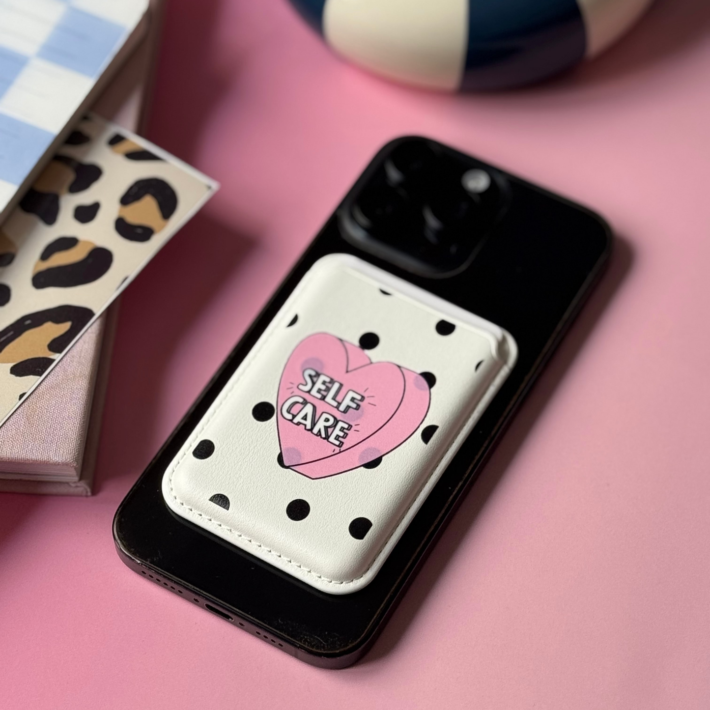 Magnetic leather phone card holder